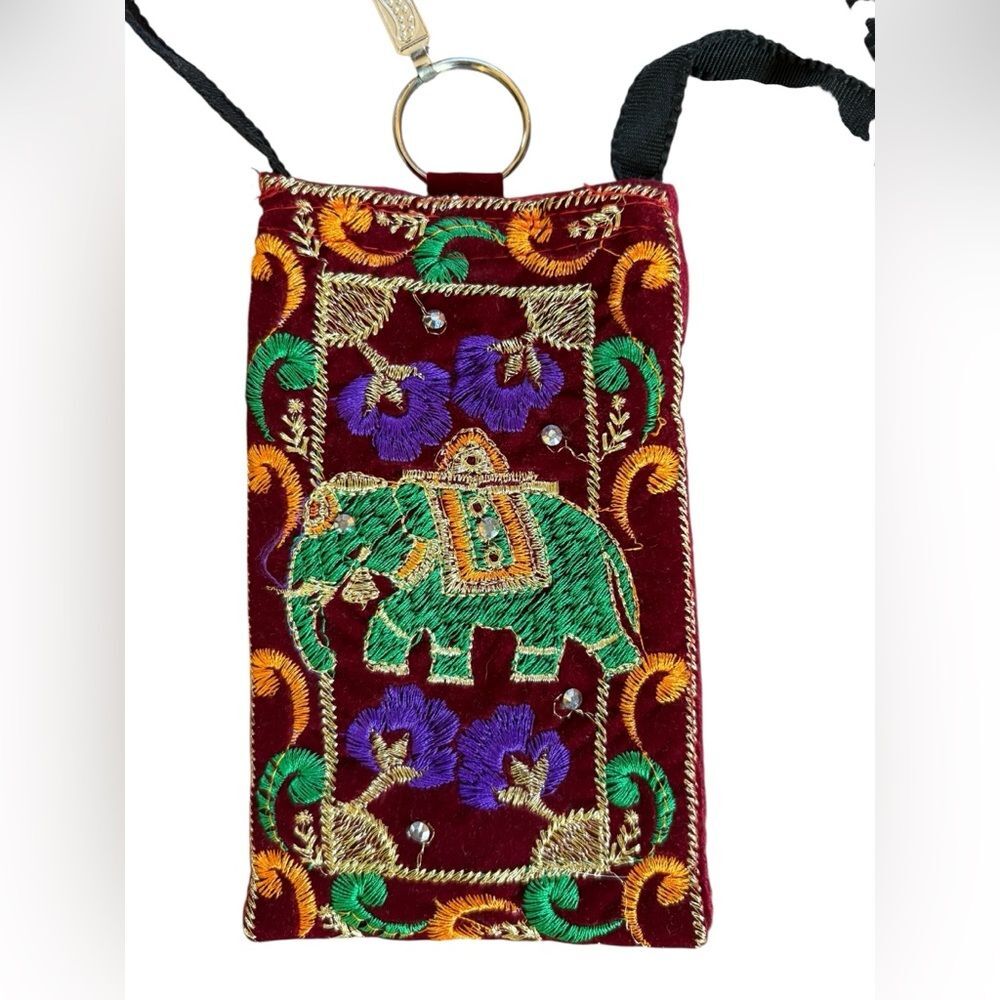 Elephant India Style Cloth Purse Handbag Set Of 2 Red and Teal - Picture 7 of 10